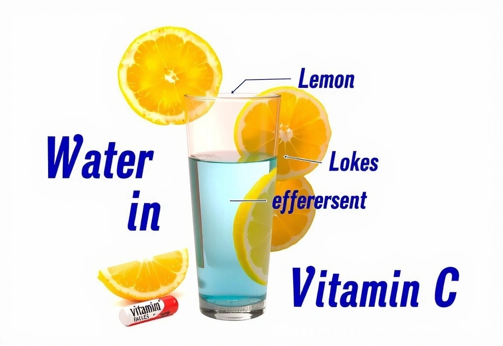 Un vaso de agua con rodajas de limón y un suplemento de vitamina C efervescente, simbolizando la importancia de la hidratación y los nutrientes.