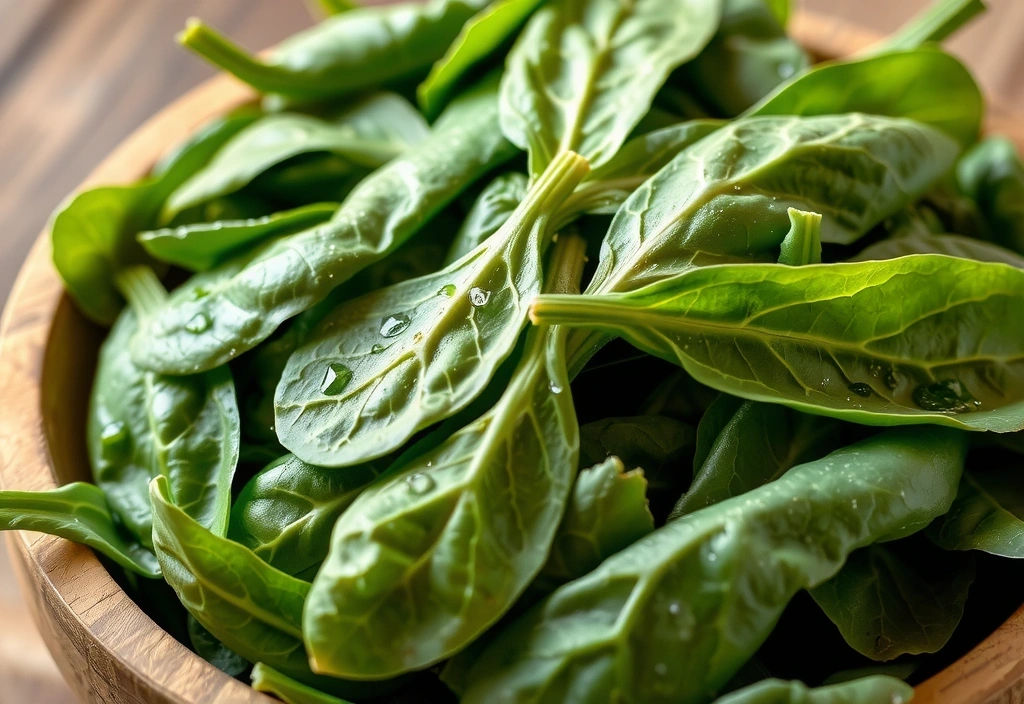 Imagen de espinacas frescas ricas en hierro