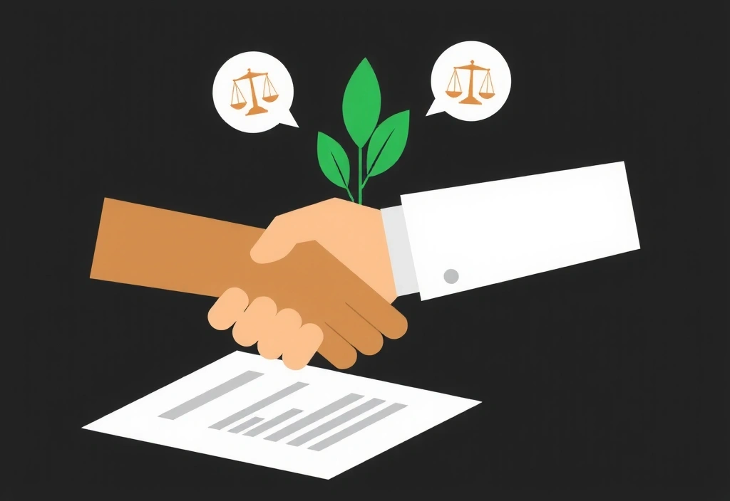 Acuerdo legal con manos estrechándose sobre un documento
